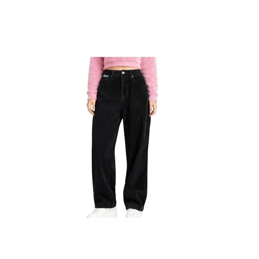 Empyre Pants Womens Size 5 Black Corduroy Straight Leg High Rise Baggy Relaxed